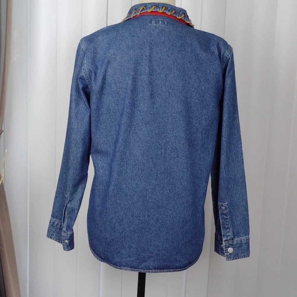 Lace-Up Denim Women's Top - Picture 4 of 12